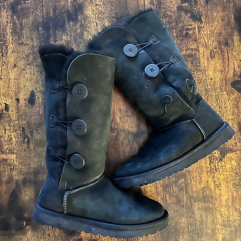 UGG tall black suede/ fuzzy boots